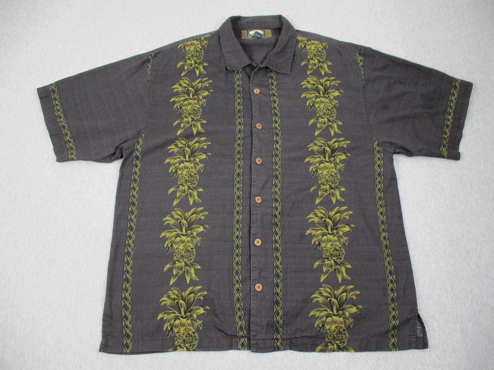 Tommy Bahama Shirt Mens Extra Large Gray Cotton Pineapple Hawaiian Perfect Clean
