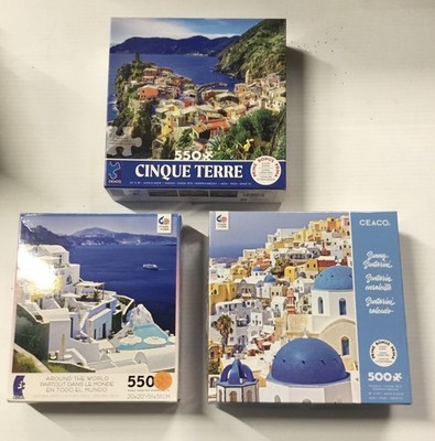 3~CEACO Puzzles~500 pc Sunny Santorini~550 pc Santorini Greece~550 Cinque Terre