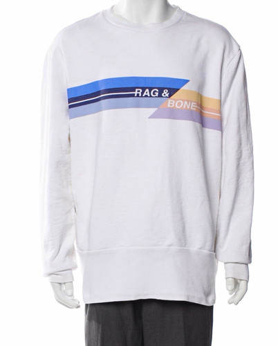Rag & Bone, rag & bone White Crewneck Pullover Sweatshirt Graphic Logo Fleece M