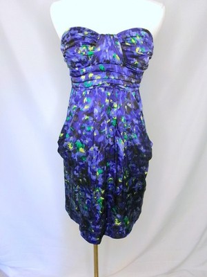 Alice & Trixie Strapless Bubble Hem Dress Medium Purple Floral Cocktail