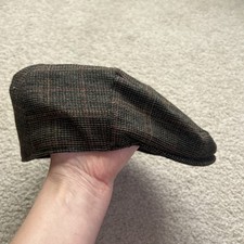 Brown Plaid Wool Blend Flat Ivy Cap Newsboy Hat Size Extra Large EUC