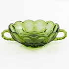 Vtg Anchor Hocking Fairfield Avocado Green Two-Handled Nappy Bowl Pressed Glass