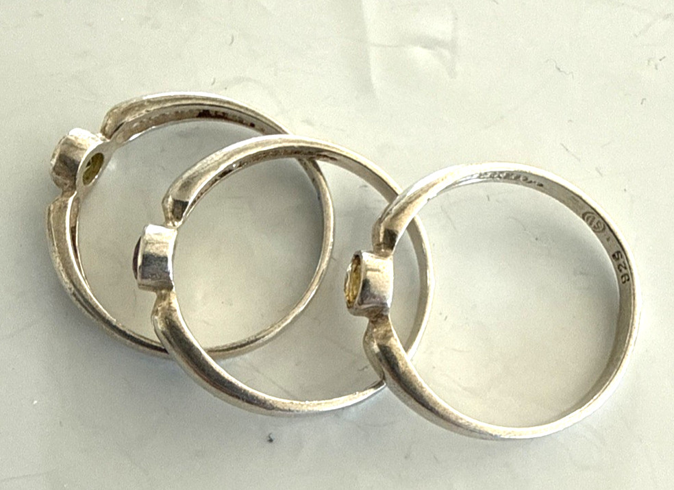 3 Sterling 925 Gemstone Rings Stackable Amethyst … - image 3