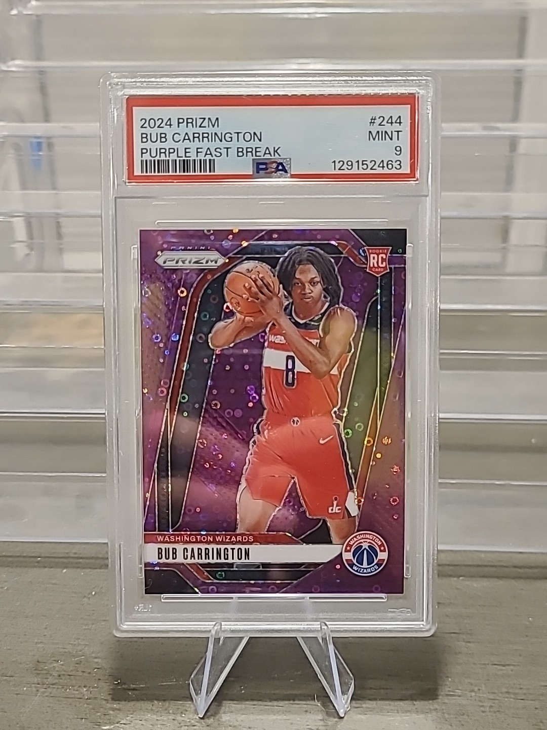 2024-25 Panini Prizm Bub Carrington #244 Fast Break Purple Prizm /75 (RC)