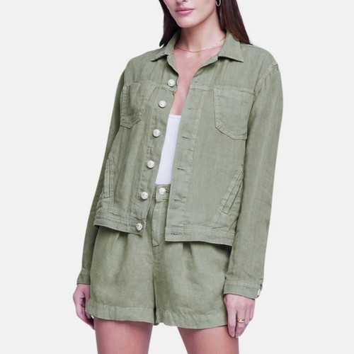 L’AGENCE 'Celine' Linen Everyday Chambray Jacket Bright Green Small NWT - Picture 3 of 8