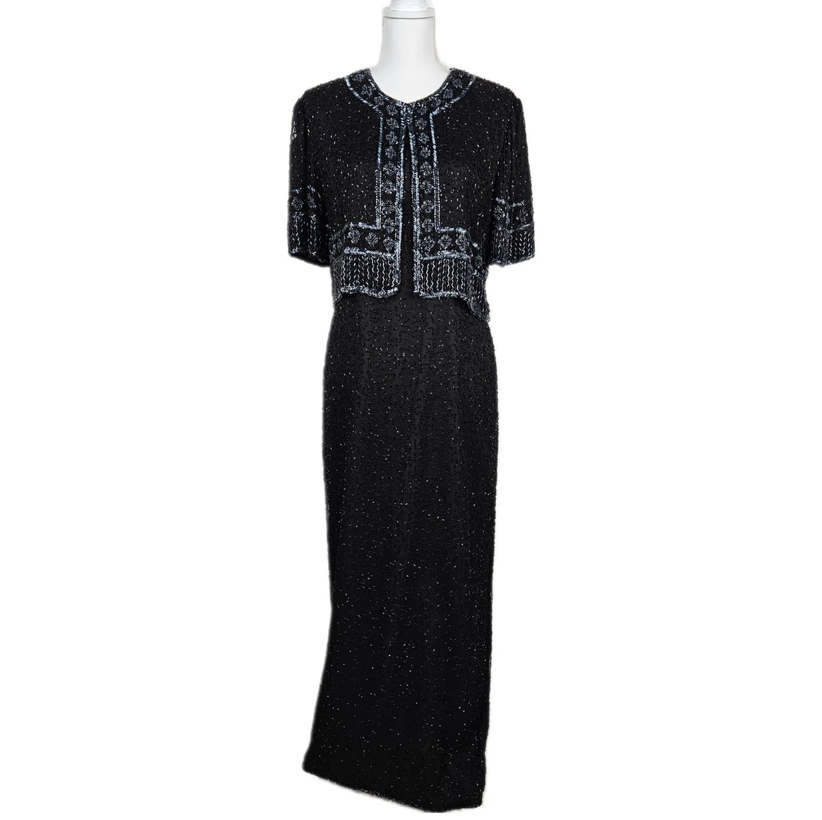 laurence kazar black beaded dress Laurence Kazar Dress Vintage Beaded Evening Gown Dress Black Silver – Modig main image 1