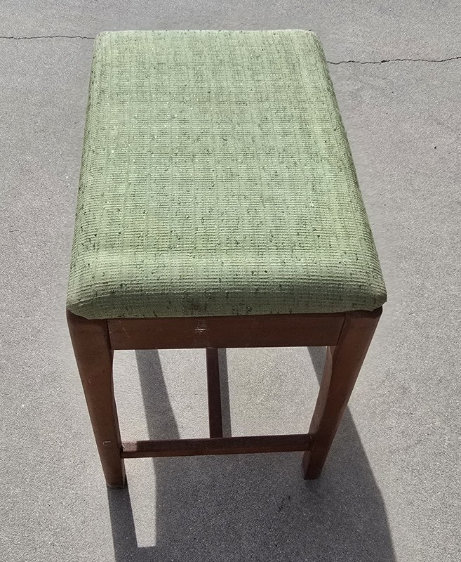 Vintage Wooden Stool Bench Ottoman Green Needlepoint Top  20x18x13