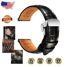 Luxury Italian Leather Watch Strap 22mm Alligator Embossed Quick Release Clasp