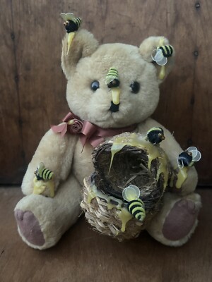 Vintage K C & Co Honey Pot Bear Bees 12'' Plush Stuffed Animal Toy Hive Rare
