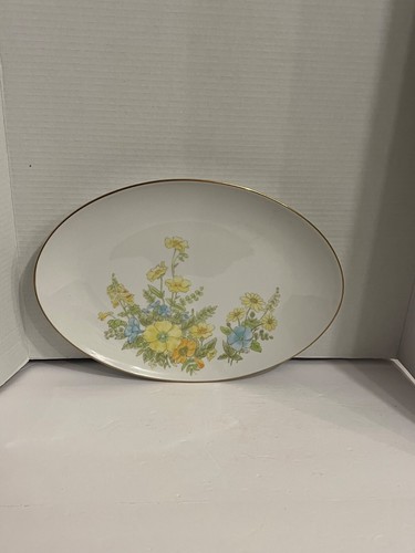 Vintage Ekco International China Spring Bouquet Platter Floral Yellow Blue JAPAN - Picture 9 of 12