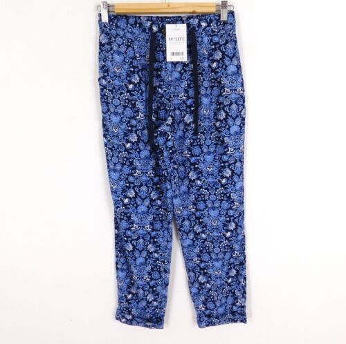 Next Petite blaue geblümte Hose Größe 6P leichtes Leinen brandneu