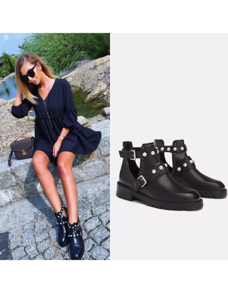 Zara Black Leather Flat Ankle Boots Faux Faux Faux Pearls Cut Out Buckled Straps Uk5,Eur38 59722a Zara Black Leather Flat Ankle Boots Faux Faux Faux Pearls Cut Out Buckled Straps Uk5,Eur38 59722a