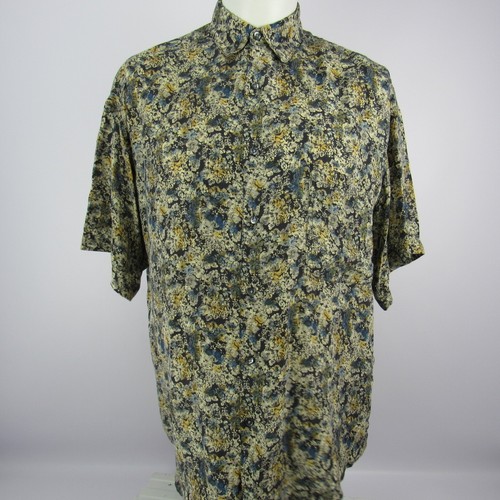 Structure Shirt Floral 100% Silk Short Sleeve Button Up Men's Large Casual