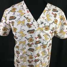 Rudolph Red Nosed Reindeer Christmas Scrub Top Medium Snow North Pole Nurse Vet