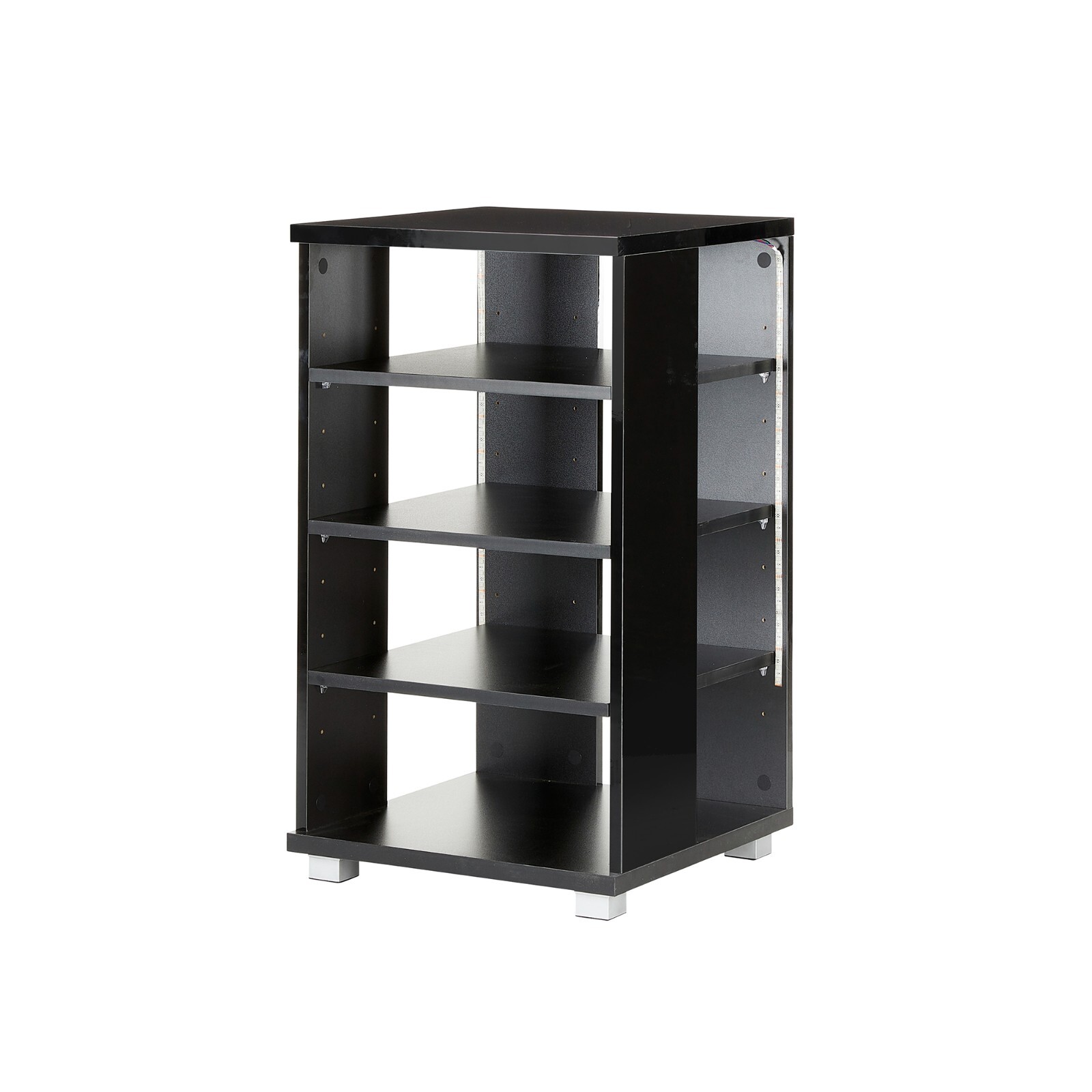 Hi Fi Rack TV Wood, Black Gloss, LED Lights, 3 Adjustable