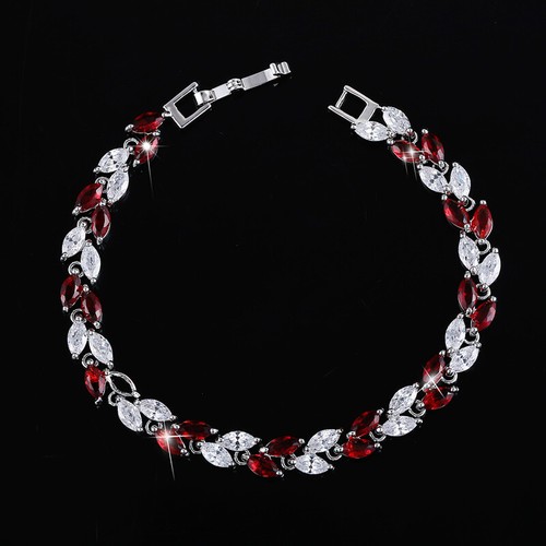 Sparkling White Cubic Zirconia Colorful Leaf Women Link Chain Bracelets Bangles - Picture 14 of 26