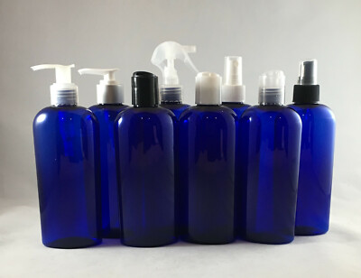 8oz Blue Cosmo Oval w Lotion Pump, Pump Sprayer, Disc Cap, Screw-On, Bottle Only