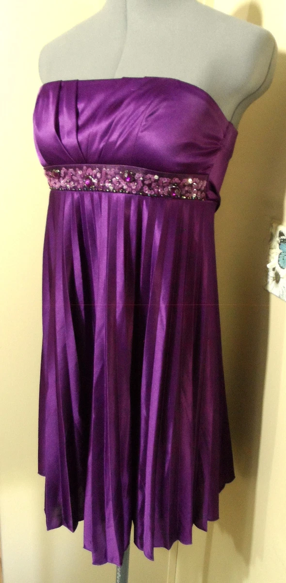 SPEECHLESS Formal Dress S Purple Pleated Beaded Empire Waist