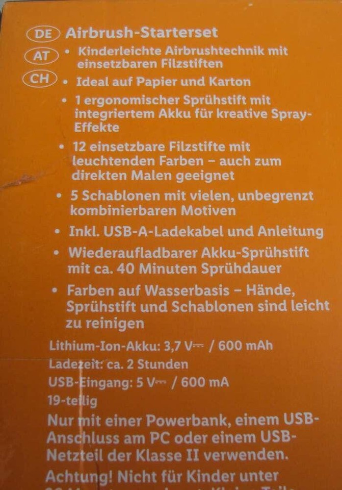 Crelando Airbrush Starter Set Sprühstift mit 12 Filzstifte und 5