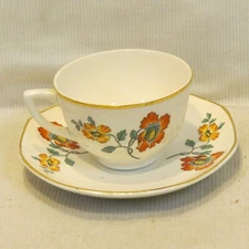 HTF! Vintage Homer Laughlin Yellowstone Demitasse Cup & Saucer Set Dreamy Poppy