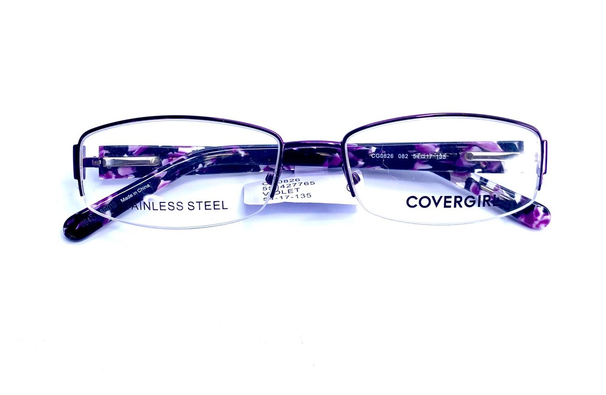 New Covergirl Purple Metal Rectangular Half Rim Glasses 