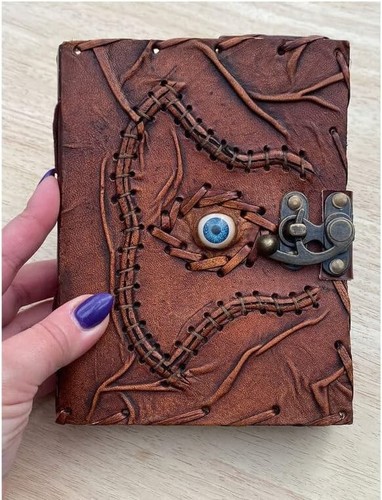Hocus Pocus Leather Book Vintage Leather Journal with Deckle Edge Third Eye - Picture 6 of 7