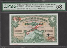 Gibraltar, 1 Pound, 20 Nov. 1971, Pick 18bs, SPECIMEN №004, PMG 58, Ser.#H000000