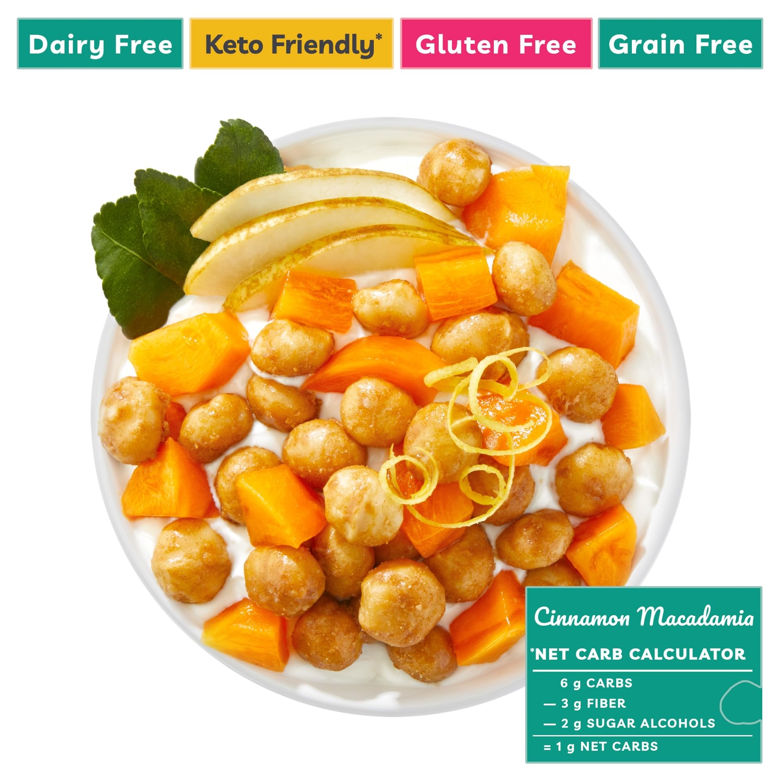 TGB Cinnamon Macadamia Nuts 1g Net Carb Keto Snack Gluten Free Low