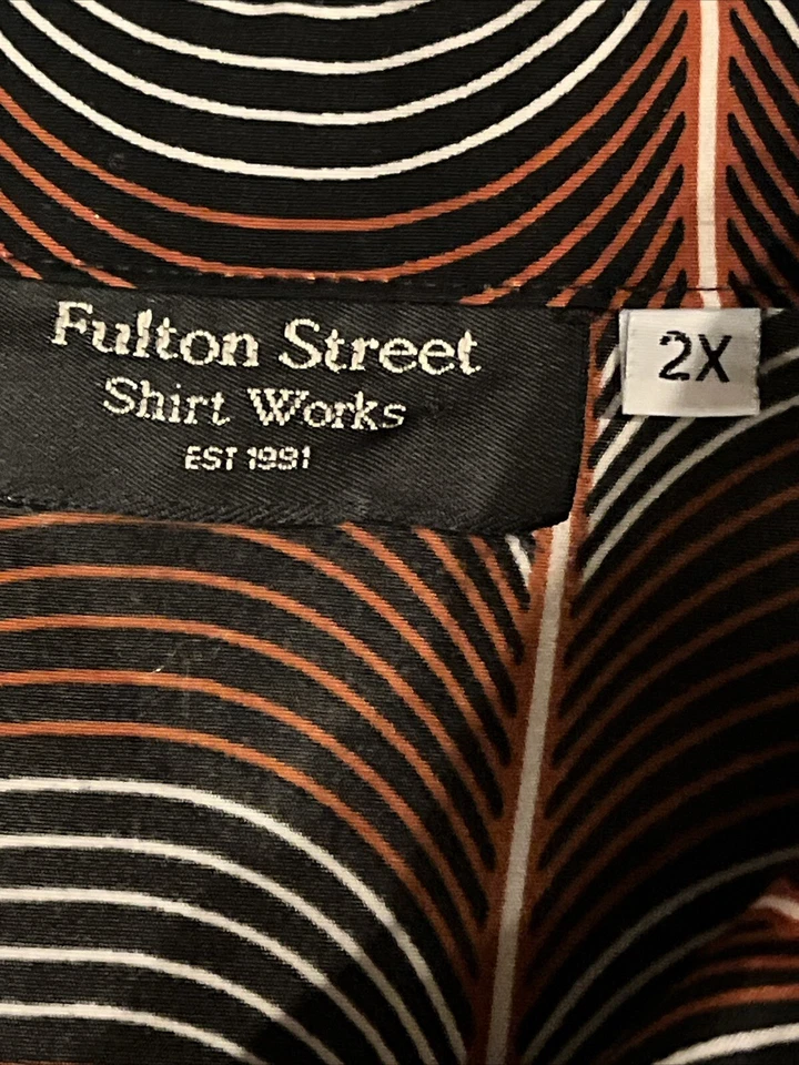 复古棕色 Geometrc Lines 半扣领 Fulton Street 衬衫 Works 2x 男式 — 第 2/4 张图片