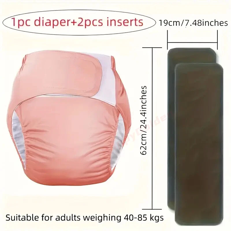 3-Pack Adult Incontinence Cloth Diapers Reusable Washable with Washable Insert