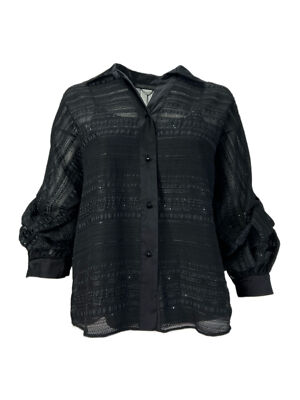 Marina Rinaldi Women's Black Fenomeno Puffed Sleeve Sheer Jacket