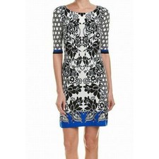 Eliza J Women's 4 Black White Blue Floral-Print Sheath Dress MSRP $118