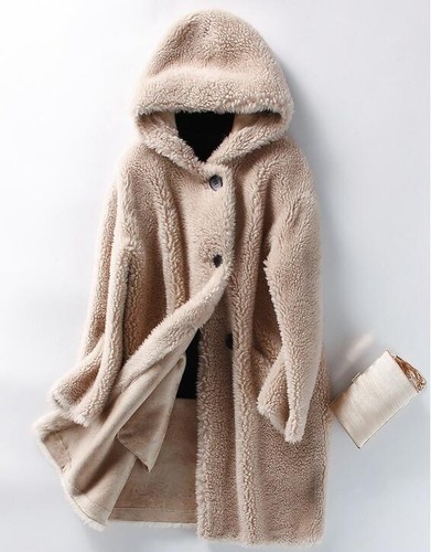 Mujeres Moda Invierno Capucha Manga Larga Suelto Cálido Imitación Lana Cordero Piel Abrigos Parka - Imagen 14 de 14