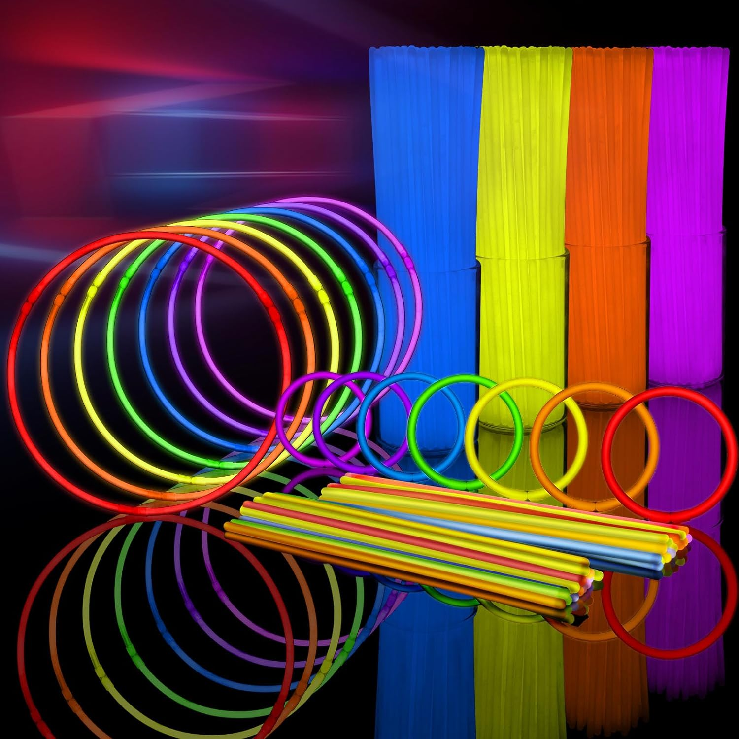 Vicloon 100 Glow Stick, Glow Party Supplies with Connectors to Make Glow Necklac