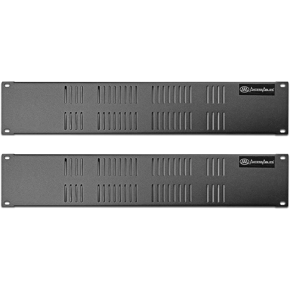 AxcessAbles 2U Rack Single Space Vented Blank Plate for AV Rolling Cabinet 2PK