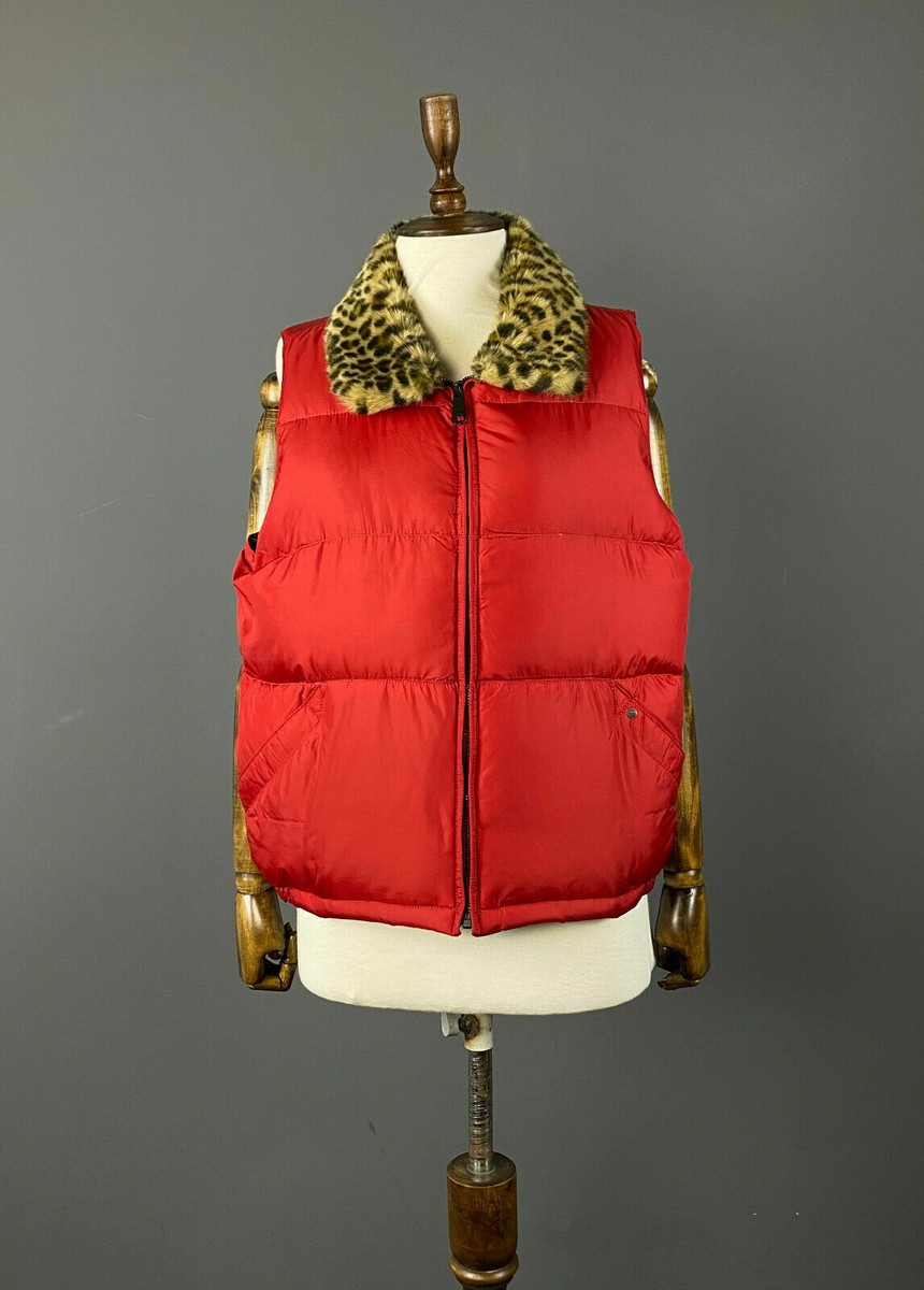Ladies Denim & Supply Ralph Lauren Red Faux Fur Down Puffer Gilet 