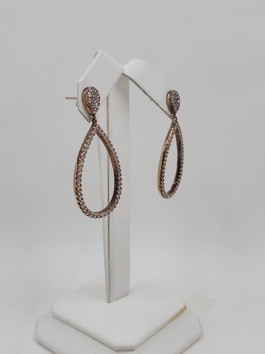 Diamonique CZ Pave Pear Drop Earrings, Rose Gold Plated - Picture 3 of 6