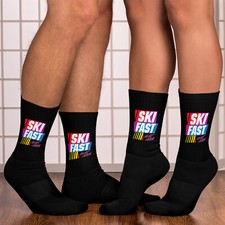Ski Fast Eat Ass Socks, Funny Skiing Socks, Skiing, Snowboarding, Winter, Gift