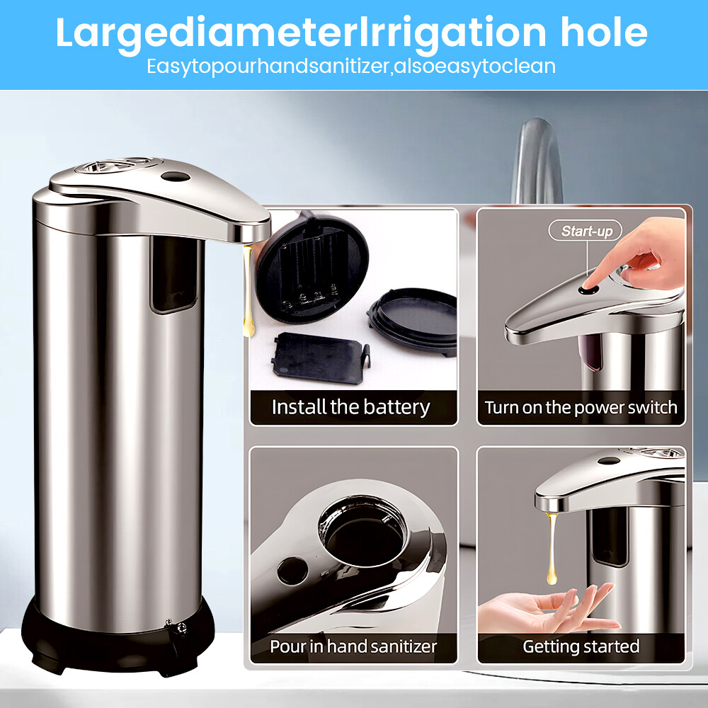 Touch-Free Rechargeable Soap Pump Dispenser Auto Handfree Sensor Stainless 280ML