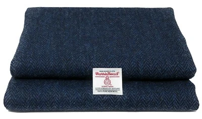 Harris Tweed blau und schwarz Herringbone Stoff und Echtheitsetiketten