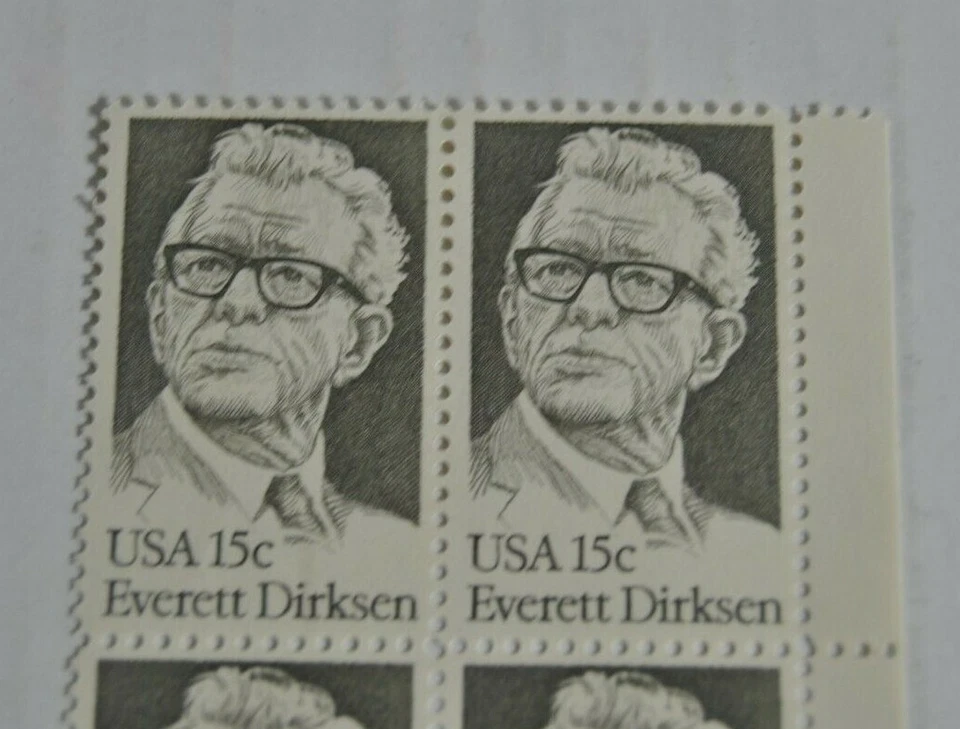 Everett Dirksen Plate Block of Four 15c Stamps 1981 Scott 1874 - Image 2 of 4
