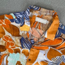 VTG Jams World Hawaiian Shirt Mens Large Orange Blue Serenity Floral Rayon AOP