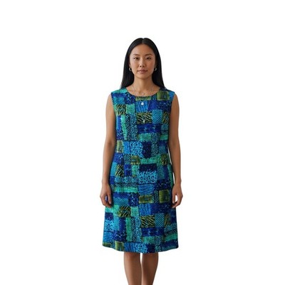 L.A.N.Y. Mixed Print Sleeveless Shift Dress Womens L Boho