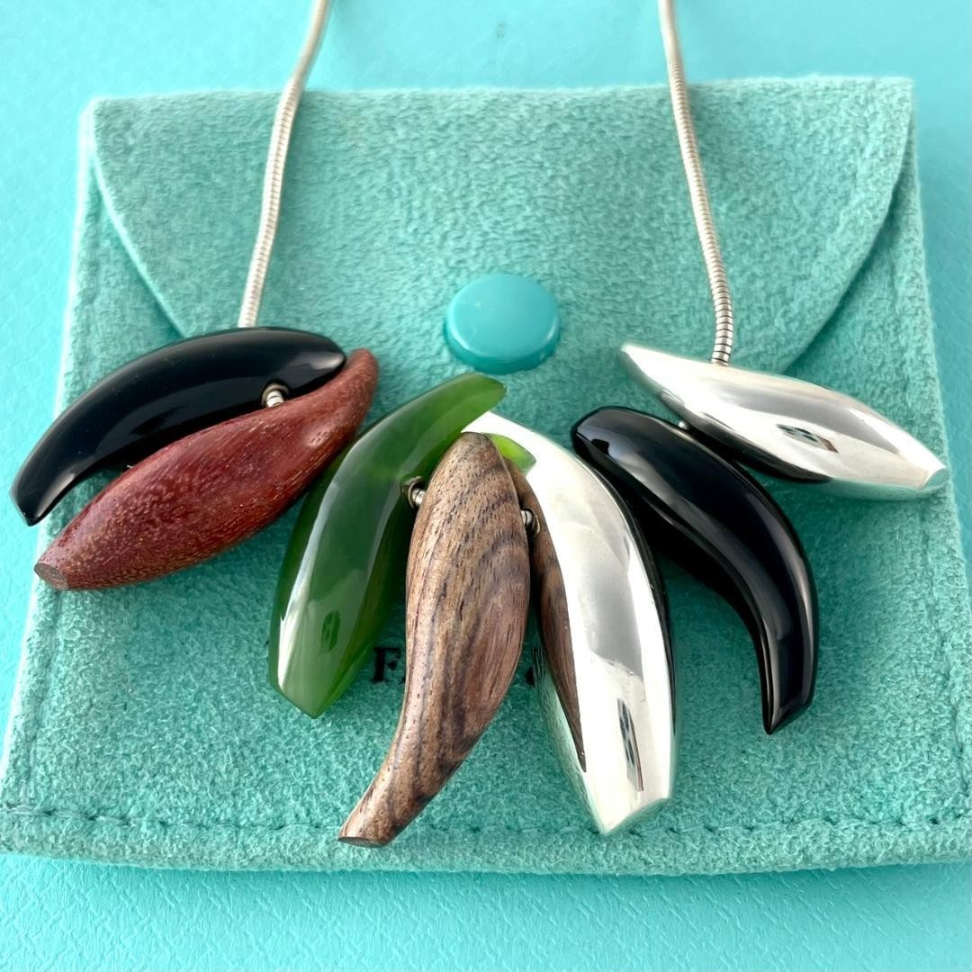 Authentic Tiffany & Co. Frank Gehry Fish Necklace 925 Jade Onyx