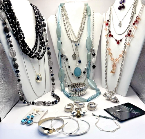 1.12 lb. Vintage Modern ALL SILVER Tone Designer Costume Jewelry Lot