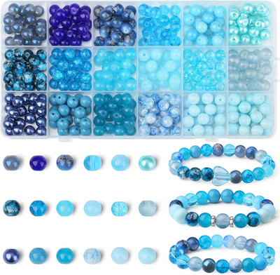 8mm Blaue Perlen Glasperlen für Armbänder 360 Stück Bastelperlen DIY Machen Set
