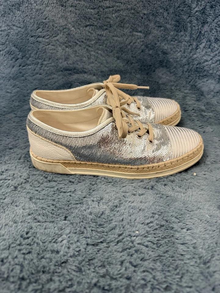 TOD'S Alpargata Lentejuelas Plateadas Zapatillas con Cordones Talla 36.5/6 Tranquilo Diseñador de Lujo Foto 3 de 4