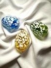 Lot 3 Trio Blown Glass Eggs - Blenko? Blue Yellow Green w White Spring Easter