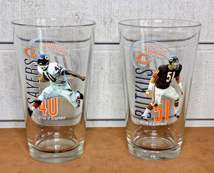 MILLER LITE (2) Pint Glasses ~ DICK BUTKUS/GALE SAYERS ~ Chicago Bears Legends