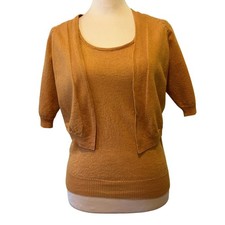 Escada Womens Twin Set Size M Burnt Orange Wool Silk Cardigan Shell 2pc Luxury